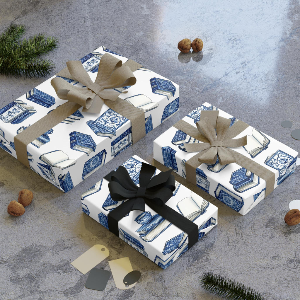 Blue Books Pattern Wrapping Paper, Recyclable Gift Wrap
