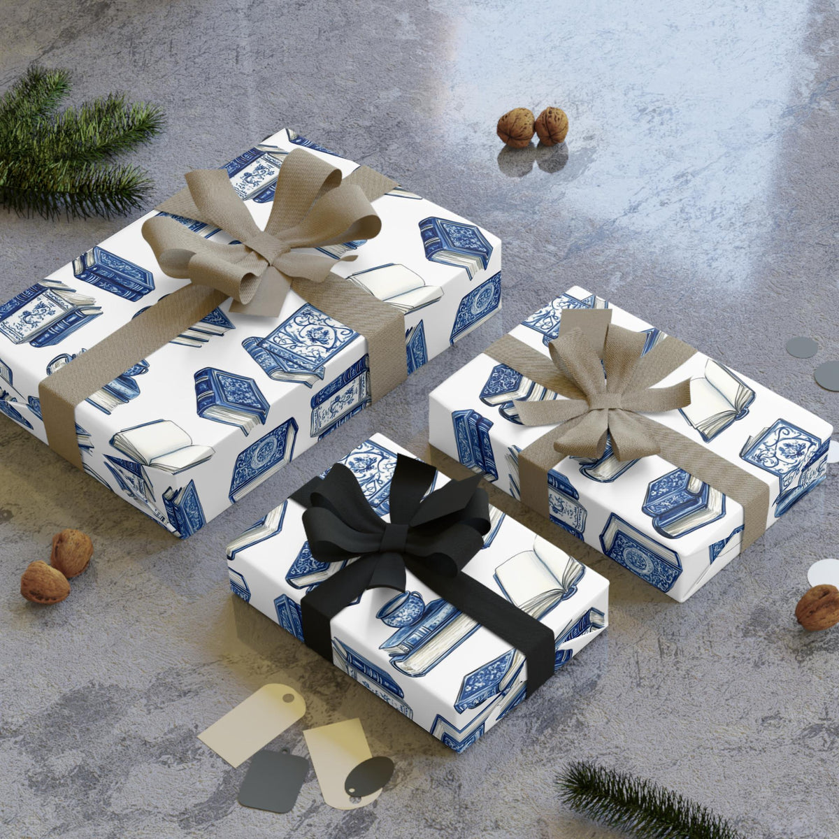Blue Books Pattern Wrapping Paper, Recyclable Gift Wrap