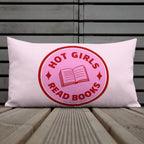 Hot Girls Read Books Pillow, Pink Graphic Cushion