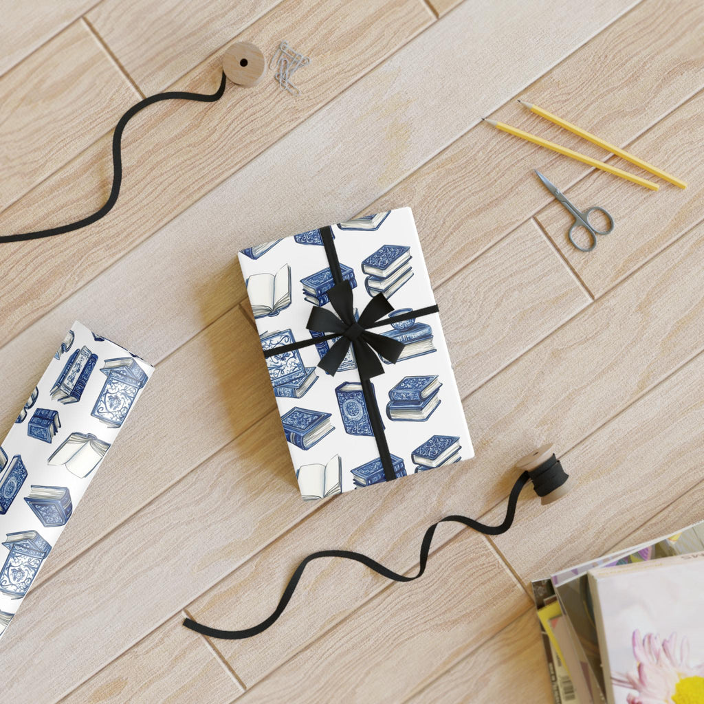 Blue Books Pattern Wrapping Paper, Recyclable Gift Wrap
