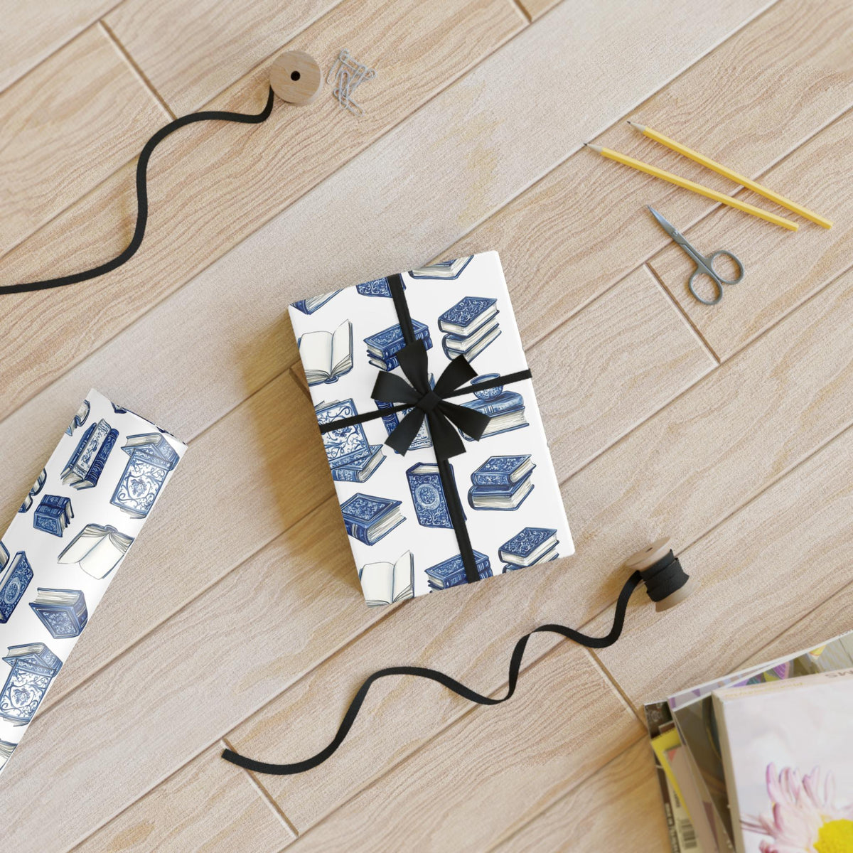 Blue Books Pattern Wrapping Paper, Recyclable Gift Wrap