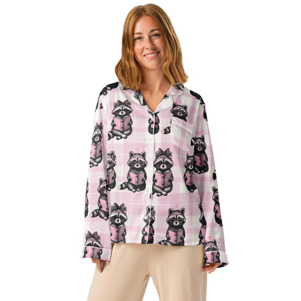 Reading Raccoons | Women’s Satin Long Sleeve Pyjama Top