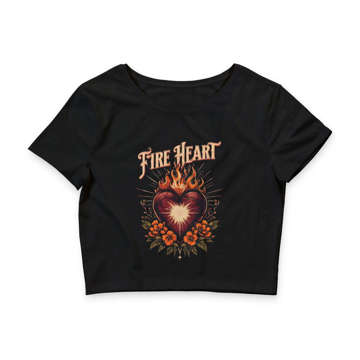 Fireheart Crop Tee | Fantasy Reader Shirt | Vintage Floral Flame Design