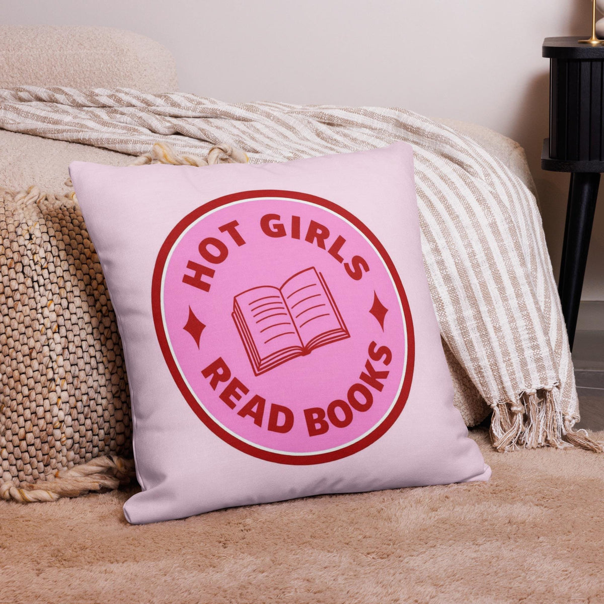 Hot Girls Read Books Pillow, Pink Graphic Cushion