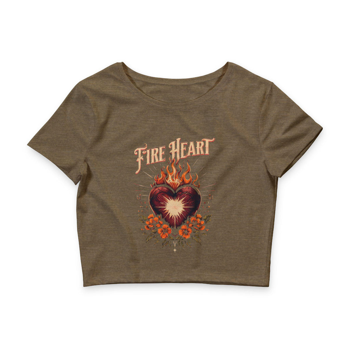 Fireheart Crop Tee | Fantasy Reader Shirt | Vintage Floral Flame Design