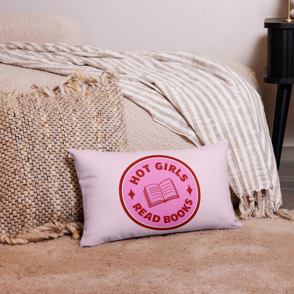 Hot Girls Read Books Pillow, Pink Graphic Cushion