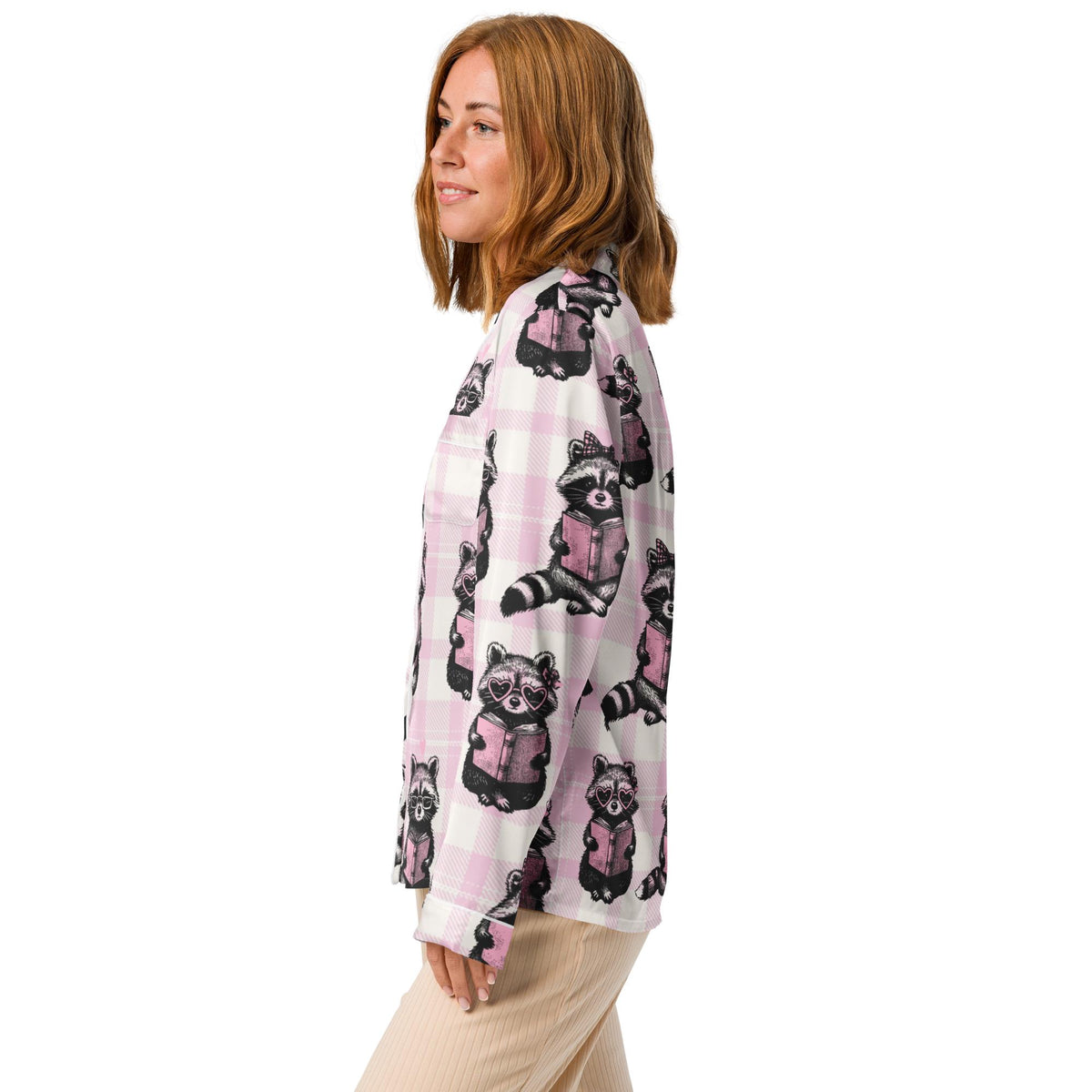 Reading Raccoons | Women’s Satin Long Sleeve Pyjama Top