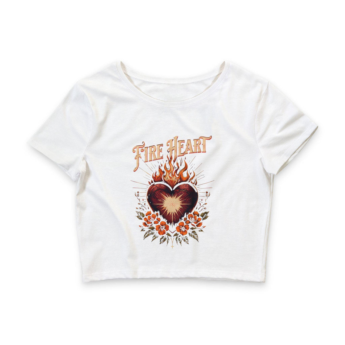 Fireheart Crop Tee | Fantasy Reader Shirt | Vintage Floral Flame Design