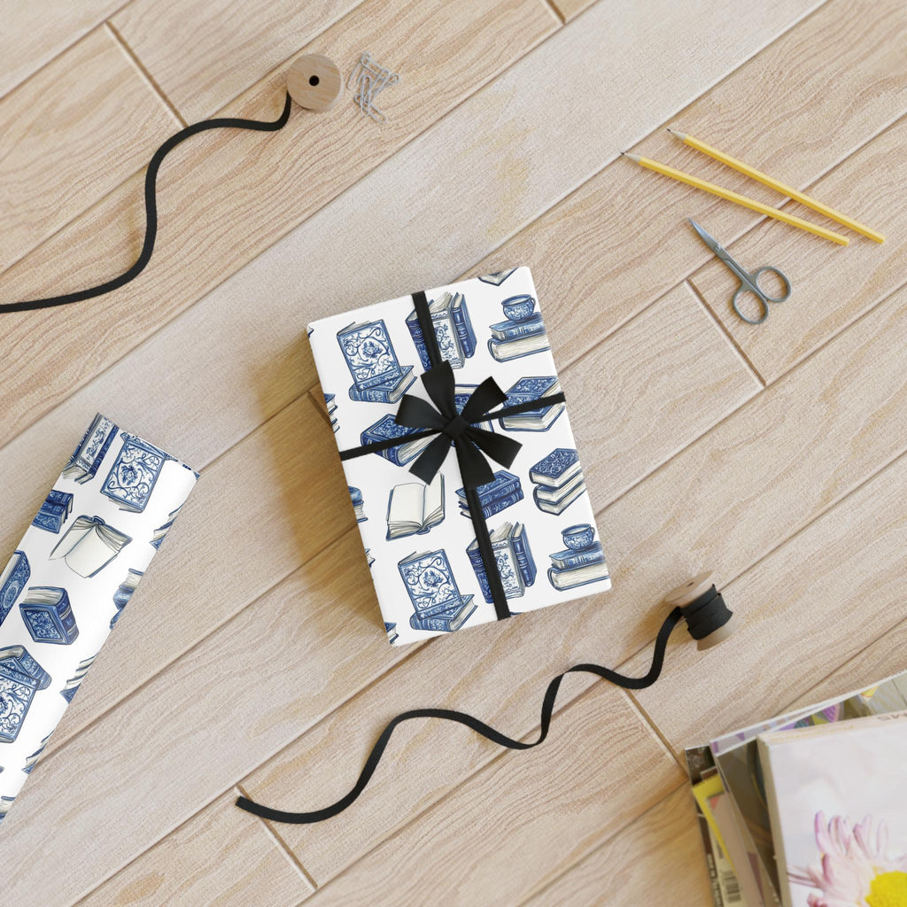 Blue Books Pattern Wrapping Paper, Recyclable Gift Wrap