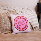 Hot Girls Read Books Pillow, Pink Graphic Cushion