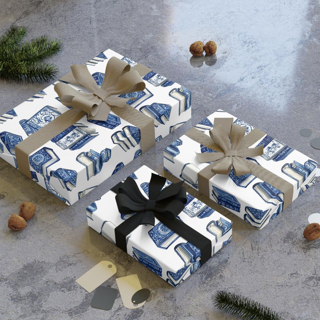 Blue Books Pattern Wrapping Paper, Recyclable Gift Wrap