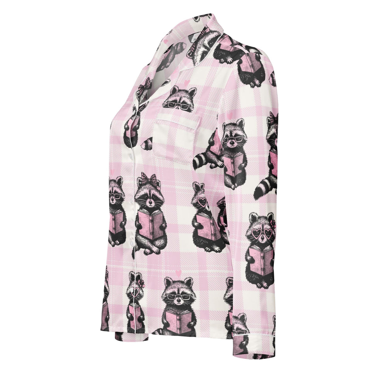Reading Raccoons | Women’s Satin Long Sleeve Pyjama Top